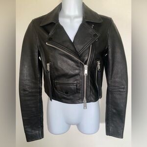 Allsaints Black Leather Elora Cropped Moto Jacket
